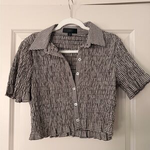 Zara Black and White Gingham Cropped Blouse